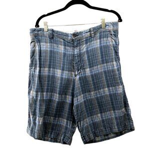 Tommy Bahama Silk Linen Shorts Mens Size 34‎ Blue Plaid 10'' Inseam Summer